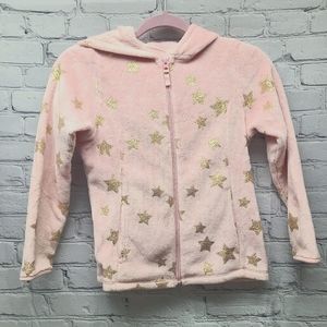 Super Soft Girls Zip Up Jacket Pink with Metalic Stars Plush Size 7-8